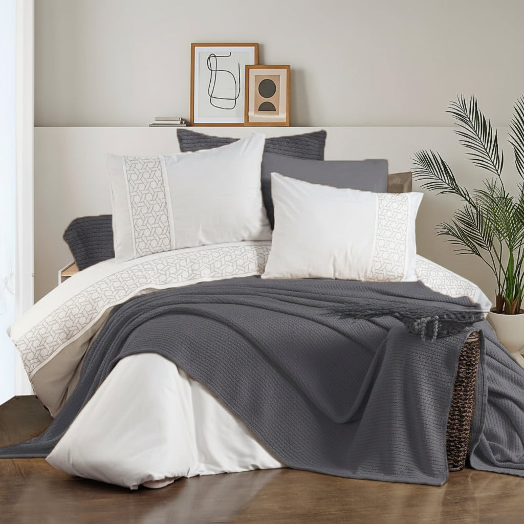 Egyptian cotton Orchid Coverlet - Dark Gray - 225 x 255 CM - 2KG
