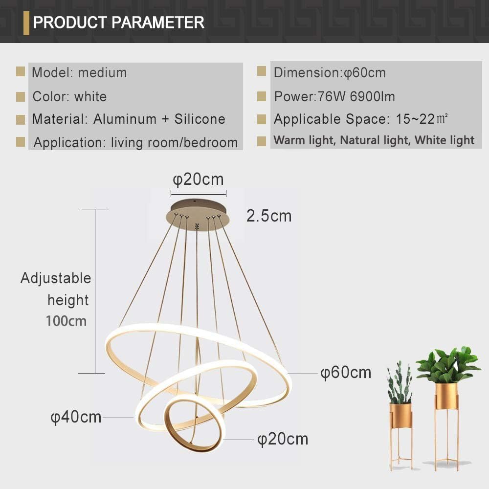 LED Ceiling Chandeliers Rings with Remote (White)