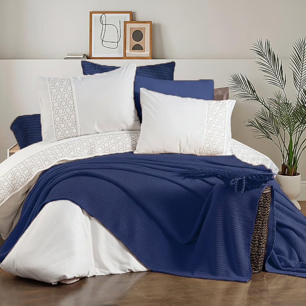 Egyptian cotton Orchid Coverlet - Dark Blue Color - 225 x 255 CM - 2KG